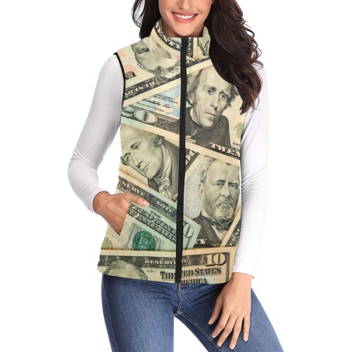 US PAPER CURRENCY Women's Padded Vest Jacket (Model H44)