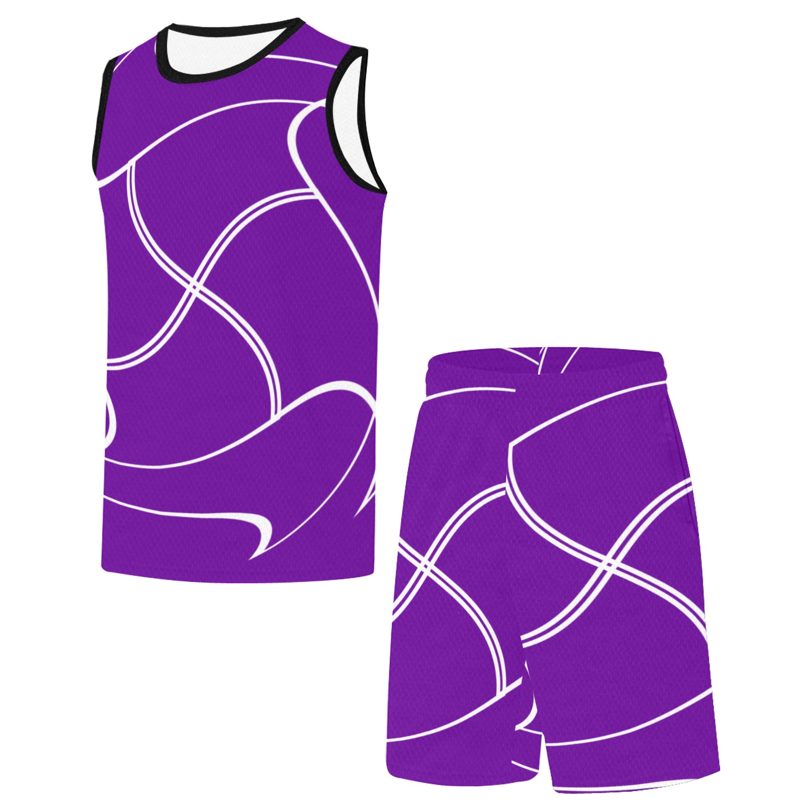 White Interlocking Squares twirled purple Basketball Uniform with