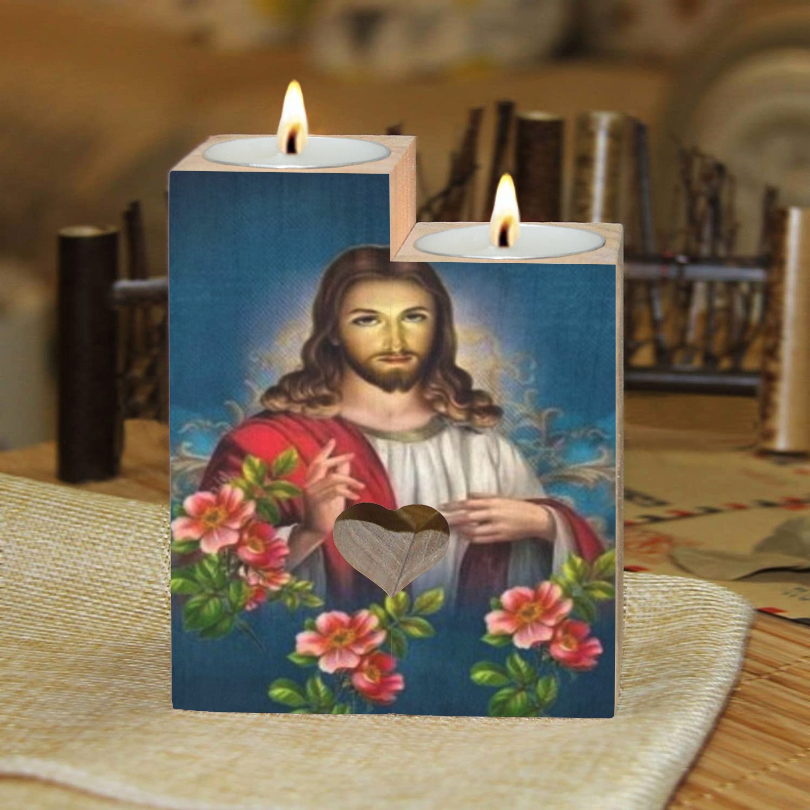 Jesus 12 Wooden Candle Holder (Without Candle)