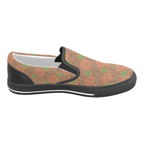 The Orange floral rainy scatter fibers textured Men's Slip-on Canvas Shoes (Model 019)