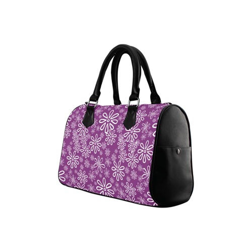 Fields of White Flowers on Purple Boston Handbag (Model 1621)