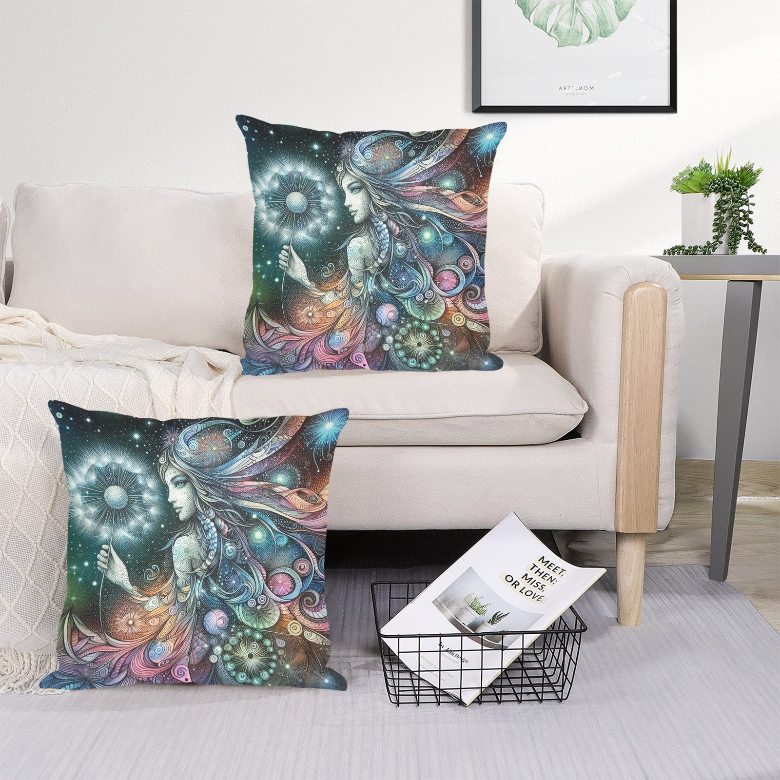 Dandelion Dreams Linen Zippered Pillowcase 18"x18"(Two Sides&Pack of 2)