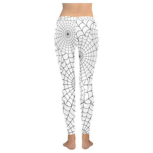 Halloween Spiderwebs - Black on White Women's Low Rise Leggings (Invisible Stitch) (Model L05)