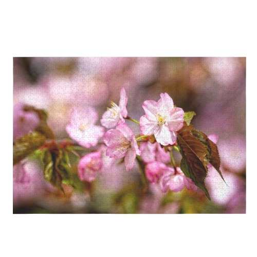 The festival of pink sakura cherry blossoms. 1000-Piece Wooden Jigsaw Puzzle (Horizontal)