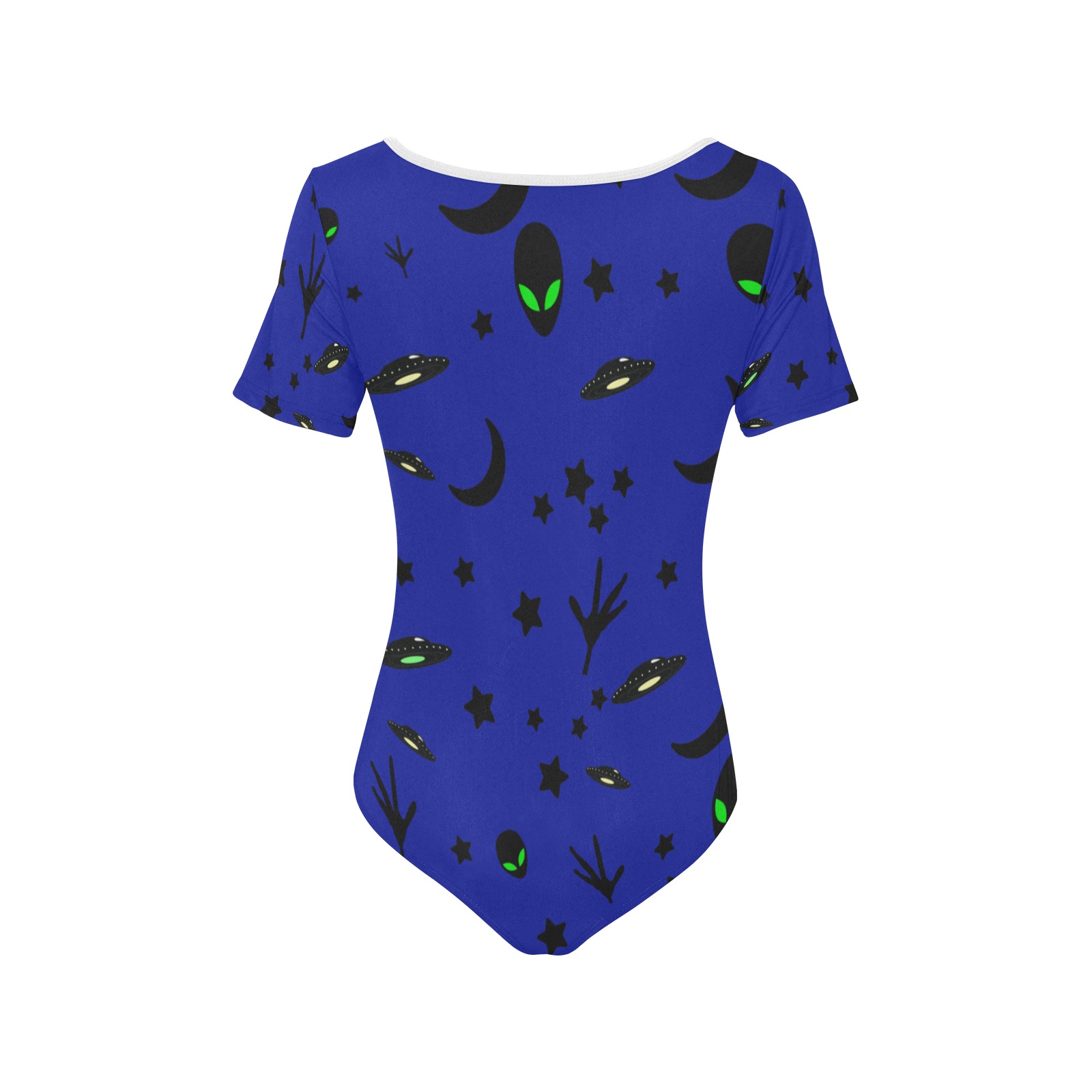 Aliens and Spaceships on Blue Women's Short Sleeve Bodysuit