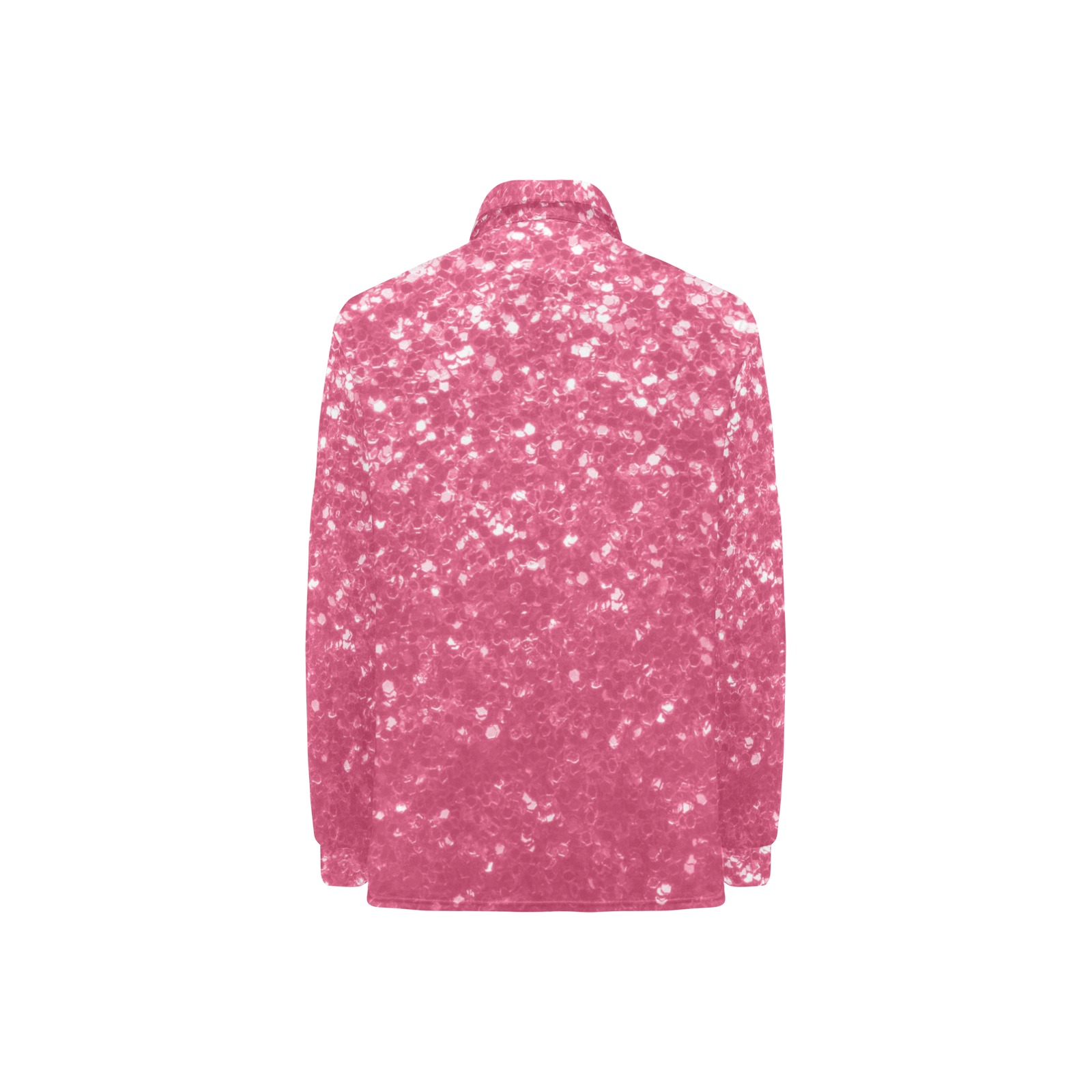Magenta light pink red faux sparkles glitter Women's Long Sleeve Polo Shirt (Model T73)