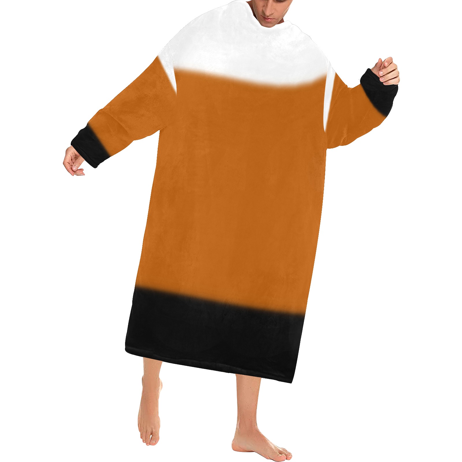 White, Orange and Black Ombre Blanket Robe with Sleeves for Adults