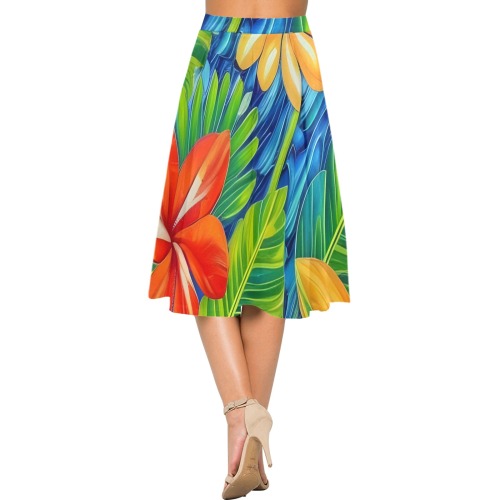 Tropical Flowers Two Mnemosyne Women's Crepe Skirt (Model D16)