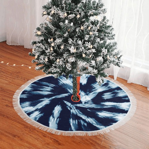 Shibori tie dye_T85 Thick Fringe Christmas Tree Skirt 36"x36"