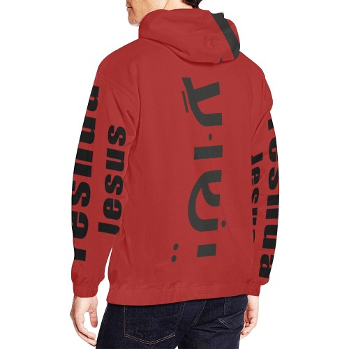 Yeshua Hoodie Burgundy (Black text) All Over Print Hoodie for Men (USA Size) (Model H13)