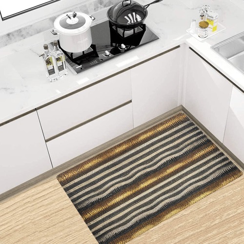 gold, silver and black striped pattern Kitchen Mat 32"x20"