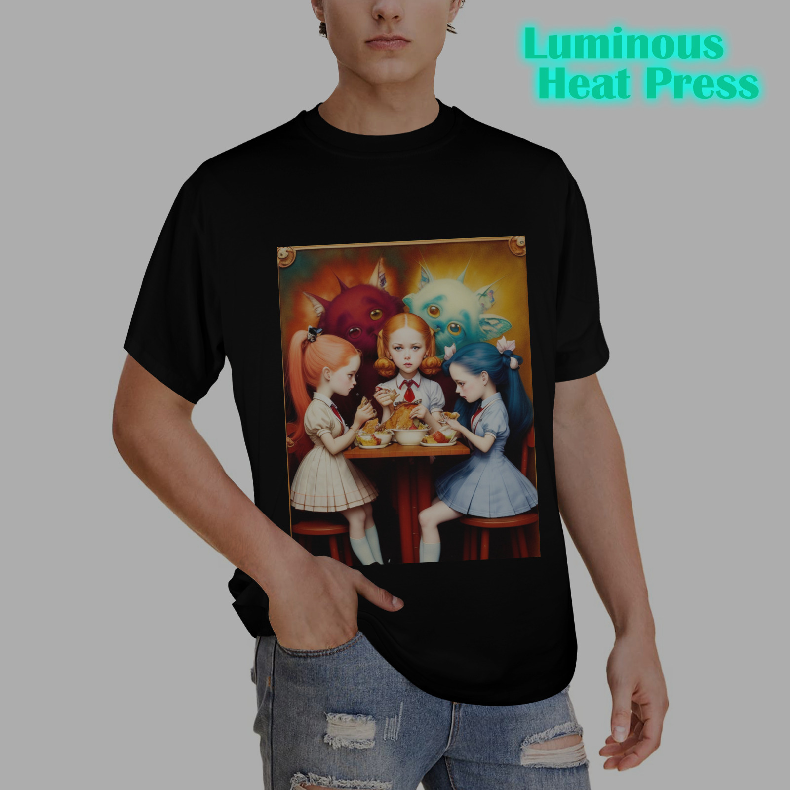 adorable girls eating lunch 6 Men's Glow in the Dark T-shirt (Front Printing)