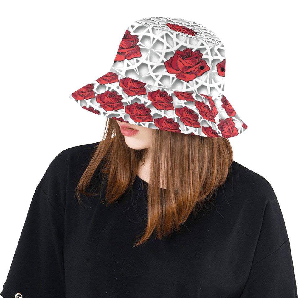 White Spanish Rose_small All Over Print Bucket Hat