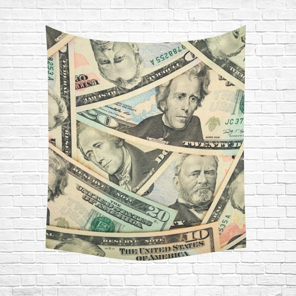 US PAPER CURRENCY Cotton Linen Wall Tapestry 51"x 60"