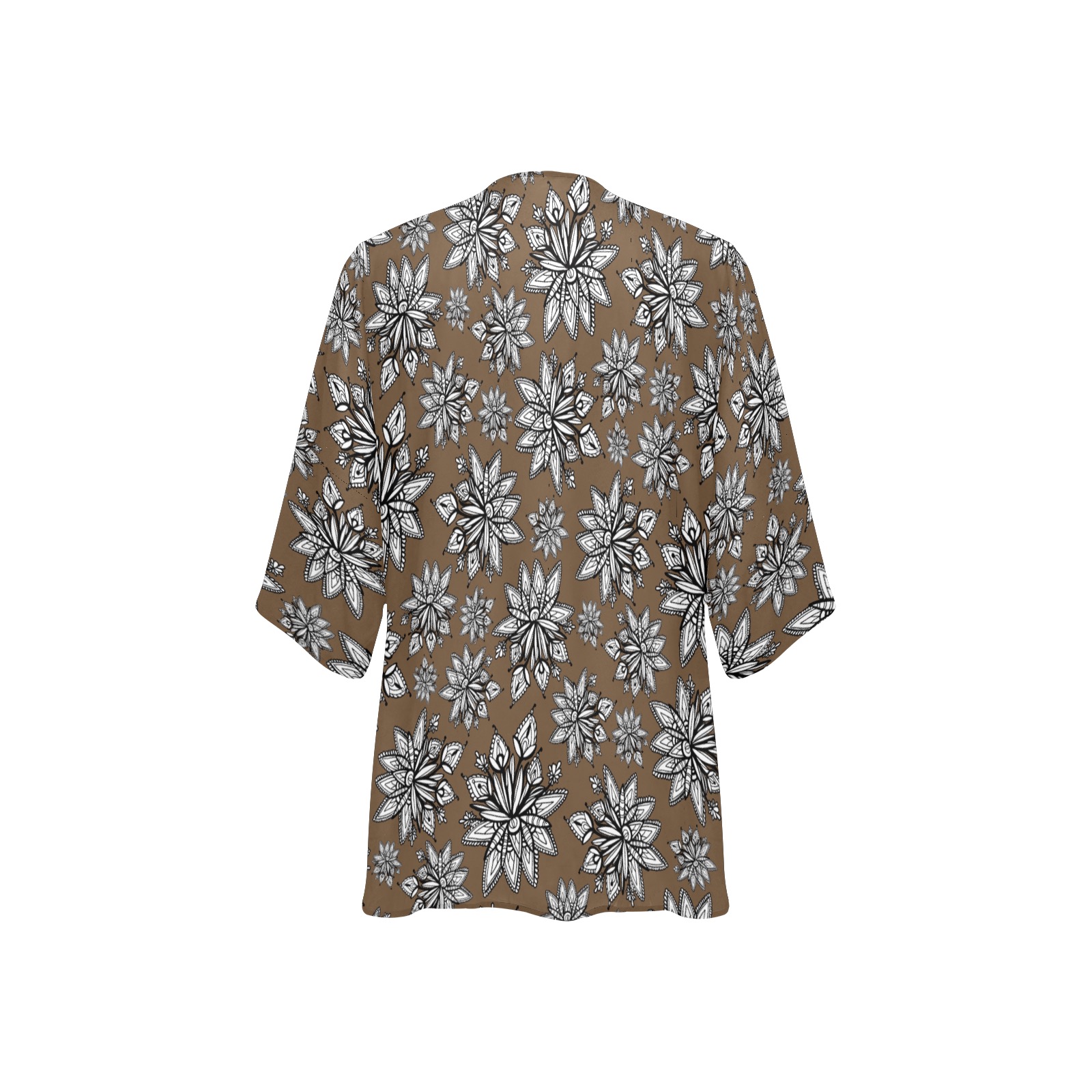 Creekside Floret pattern brown Women's Kimono Chiffon Cover Ups (Model H51)