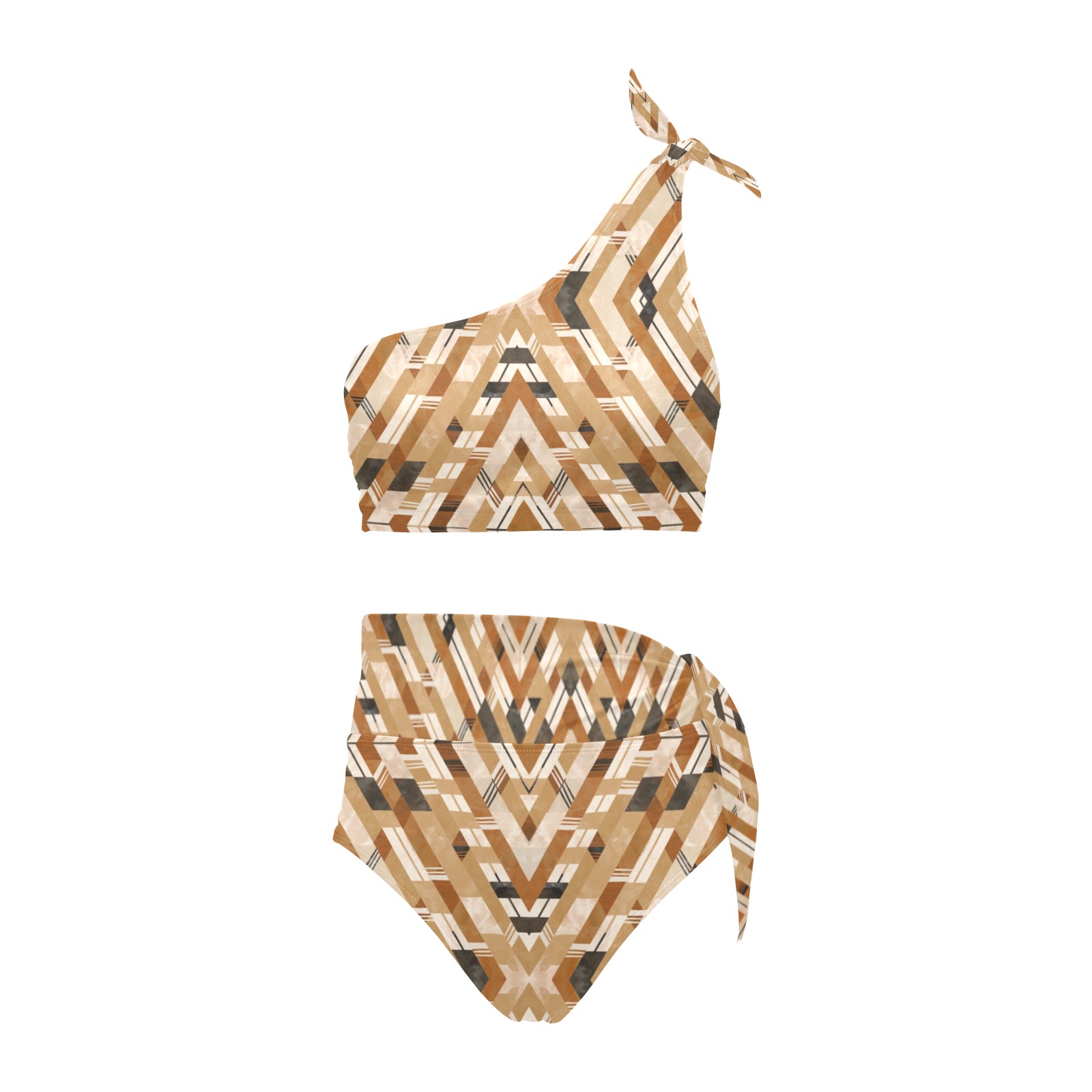 Mosaic Bohemian Striped 06MP High Waisted One Shoulder Bikini Set (Model S16)