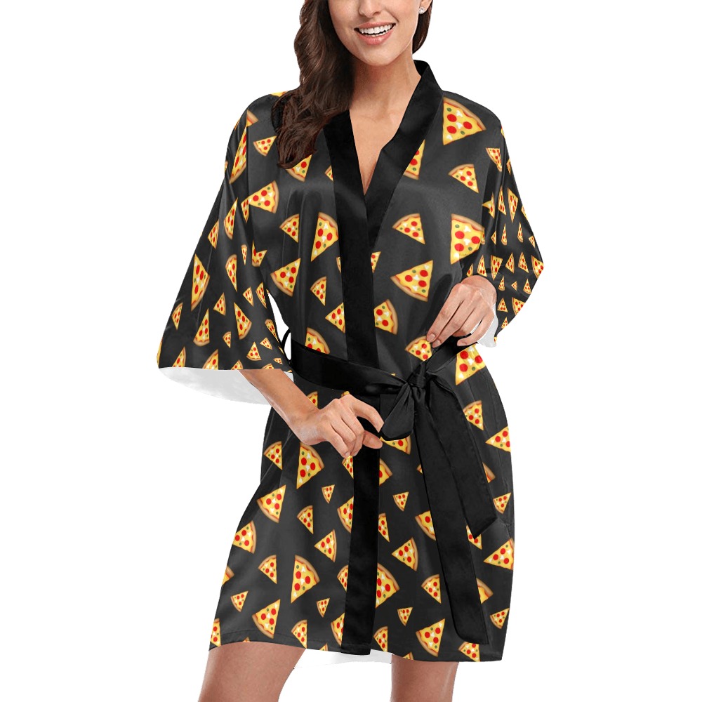 Cool and fun pizza slices dark gray pattern Kimono Robe