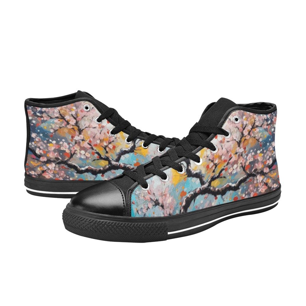 Charming blooming sakura tree in the spring season Women's Classic High Top Canvas Shoes (Model 017)