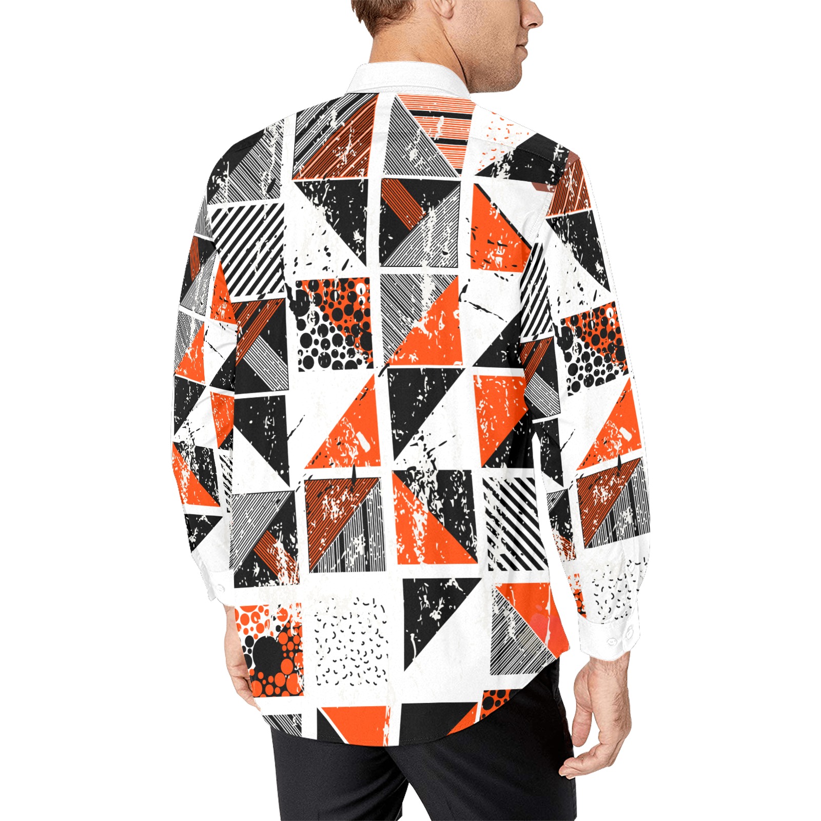 Geek Apparel Black White and Orange Plaid Dress Shirt Men's All Over Print Casual Dress Shirt (Model T61)
