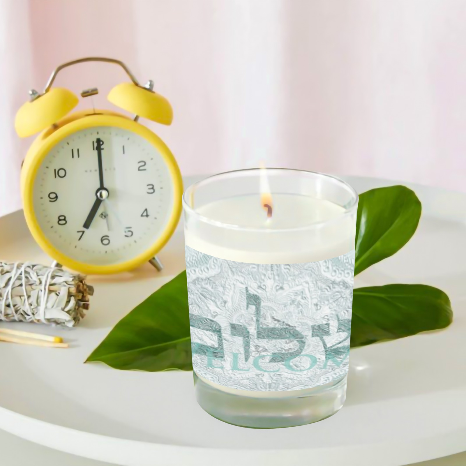 shalom  Welcome one color green Transparent Candle Cup (Jasmine)