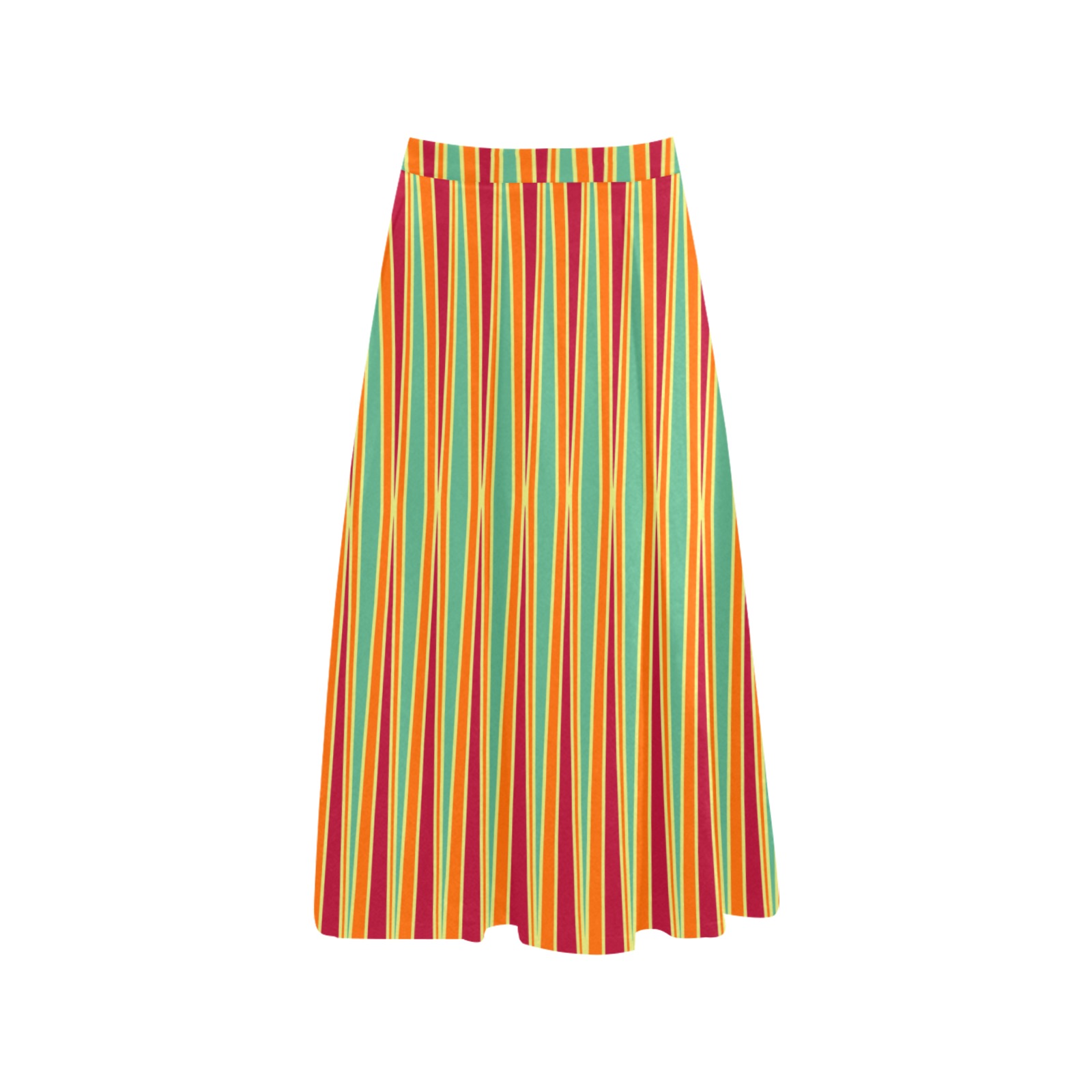 Tribal striped burgundy orange cream azure Mnemosyne Women's Crepe Skirt (Model D16)