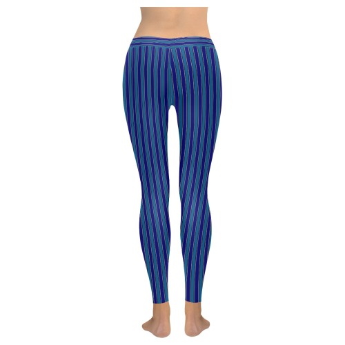 Classic Blue Stripes Women's Low Rise Leggings (Invisible Stitch) (Model L05)