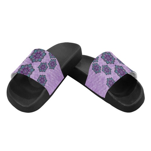 a gift with flowers stars and bubble wrap Women's Slide Sandals (Model 057)