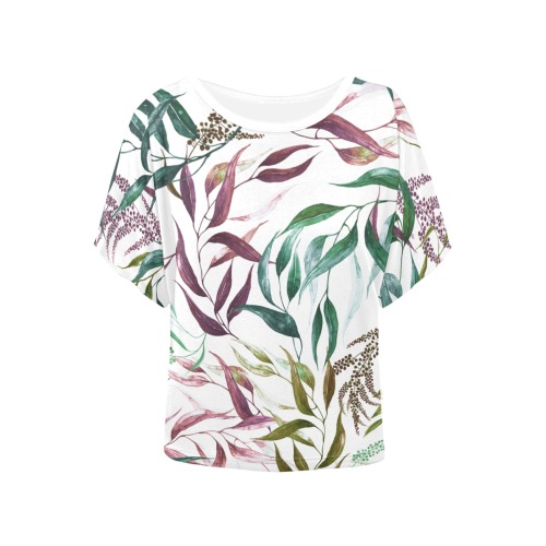 Dramatic leaves watercolor GR Women's Batwing-Sleeved Blouse T shirt (Model T44)