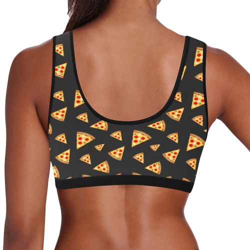 Cool and fun pizza slices dark gray pattern Women's All Over Print Sports Bra (Model T52)