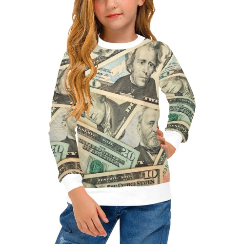 US PAPER CURRENCY Girls' All Over Print Crew Neck Sweater (Model H49)