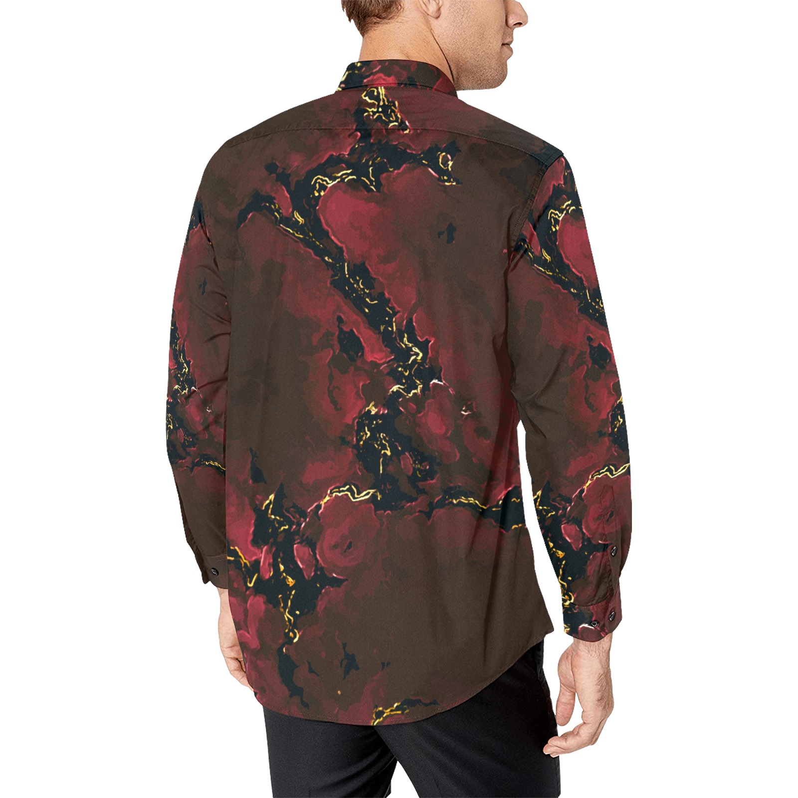 Smoked Red Chilli Pepper Marble - dark red gold brown black marble Men's All Over Print Casual Dress Shirt (Model T61)