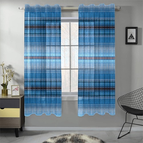 fabric pillar's, blue, repeating pattern Gauze Curtain 28"x63" (Two-Piece)