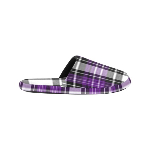 Purple Black Plaid Men's Cotton Slippers (Model 0601)