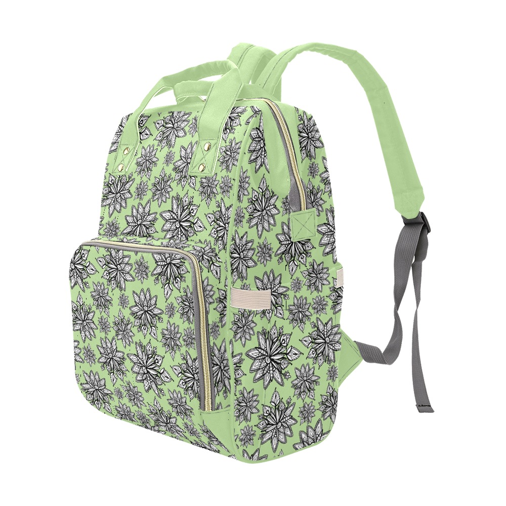 Creekside Floret pattern green Multi-Function Diaper Backpack/Diaper Bag (Model 1688)