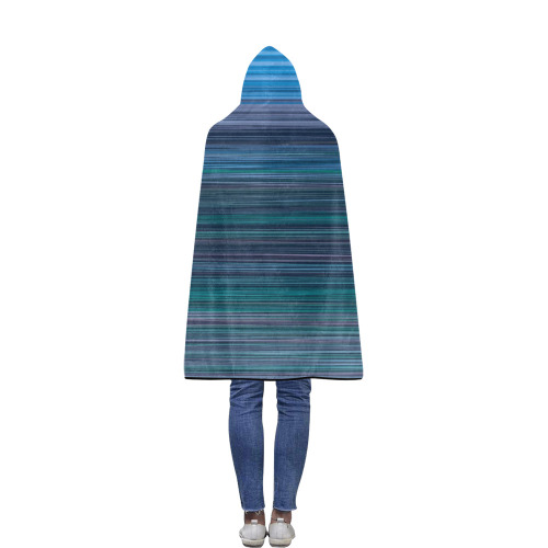 Abstract Blue Horizontal Stripes Flannel Hooded Blanket 40''x50''