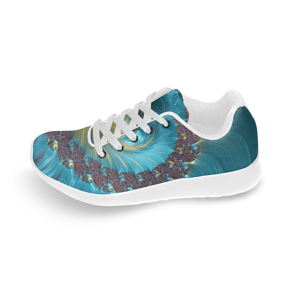 Turquoise and Gold Spiral Fractal Abstract Women’s Running Shoes (Model 020)