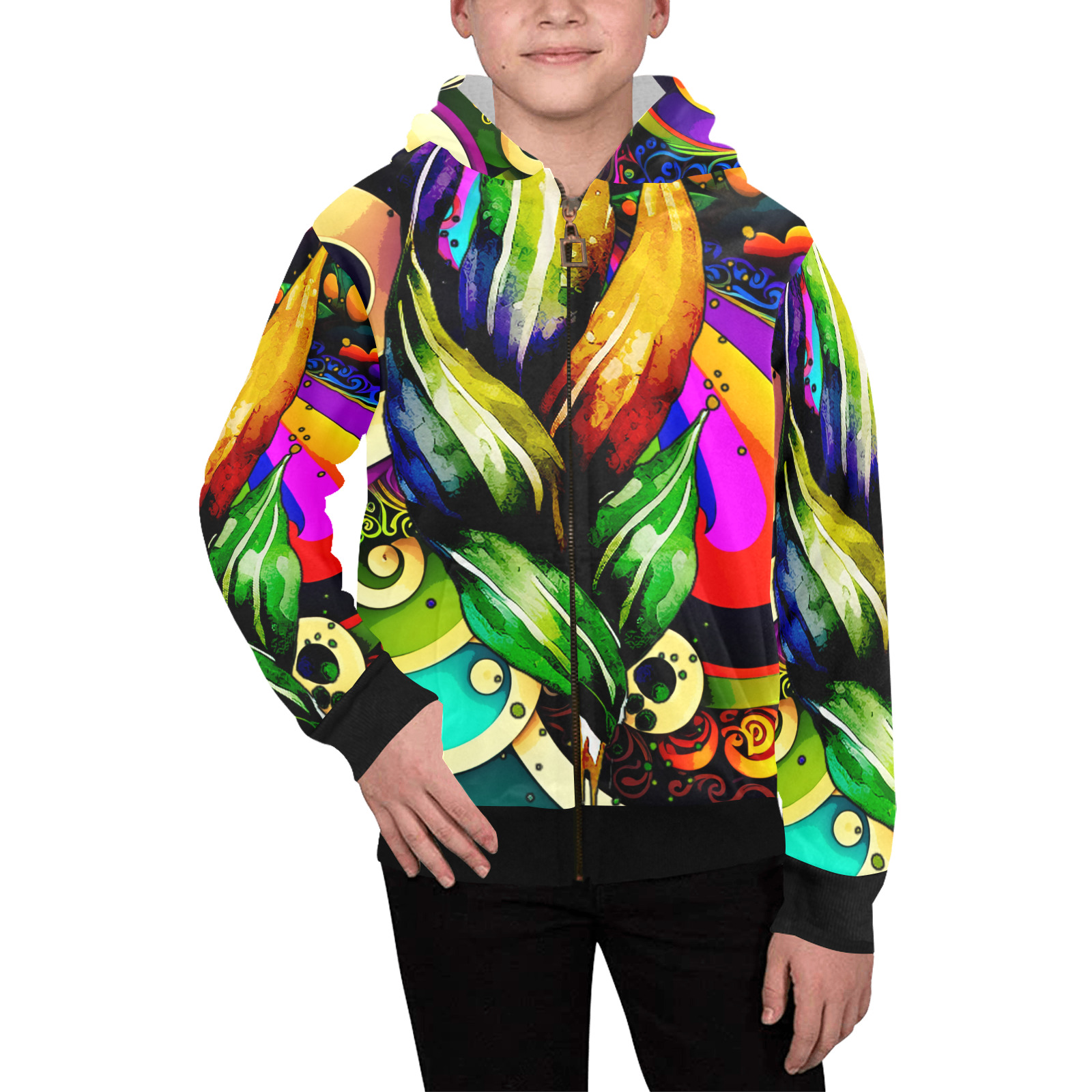 Mardi Gras Colorful New Orleans Kids' All Over Print Full Zip Hoodie (Model H39)