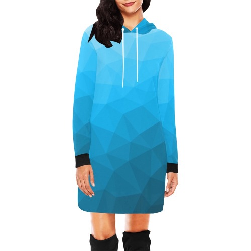 Cyan gradient geometric mesh pattern All Over Print Hoodie Mini Dress (Model H27)