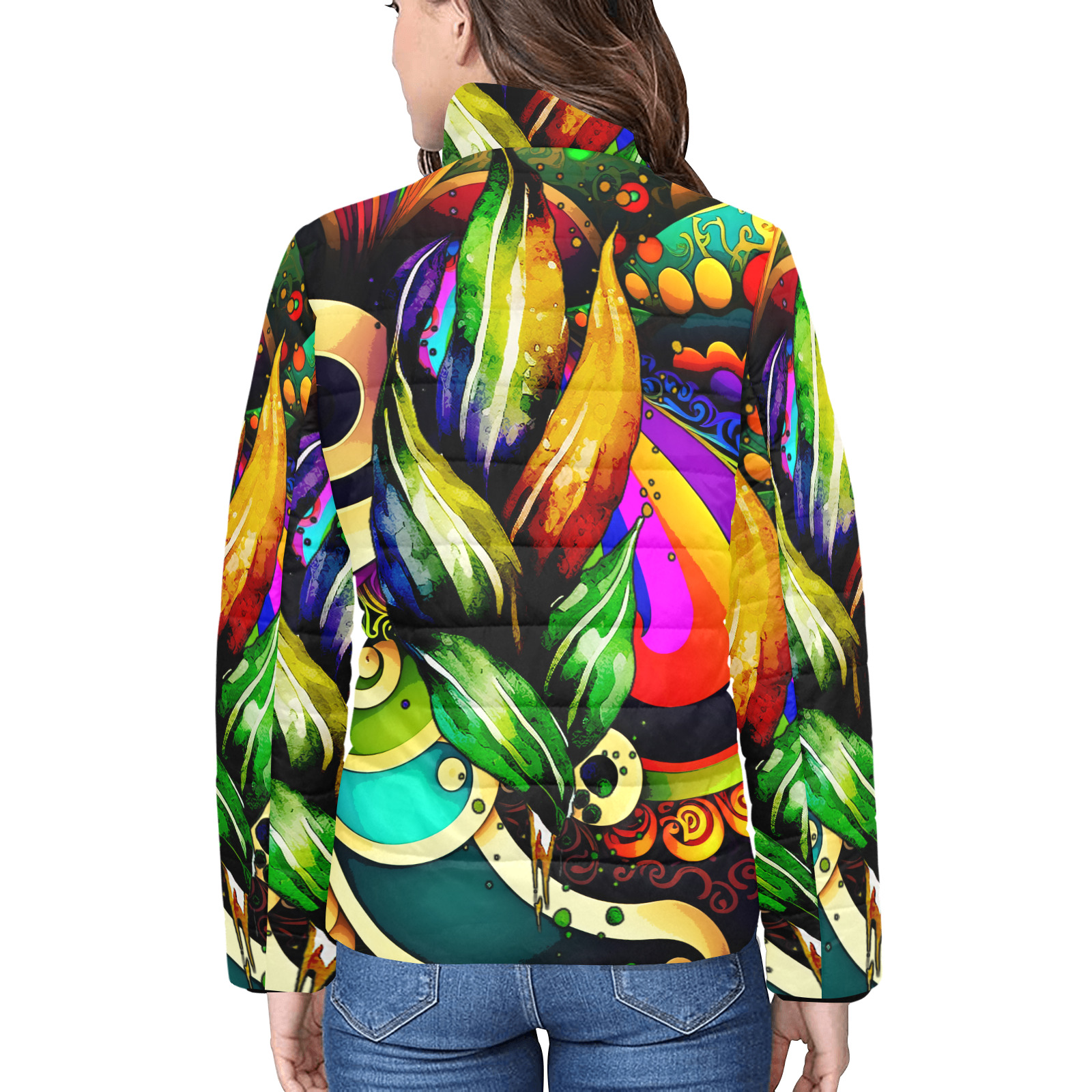 Mardi Gras Colorful New Orleans Women's Stand Collar Padded Jacket (Model H41)