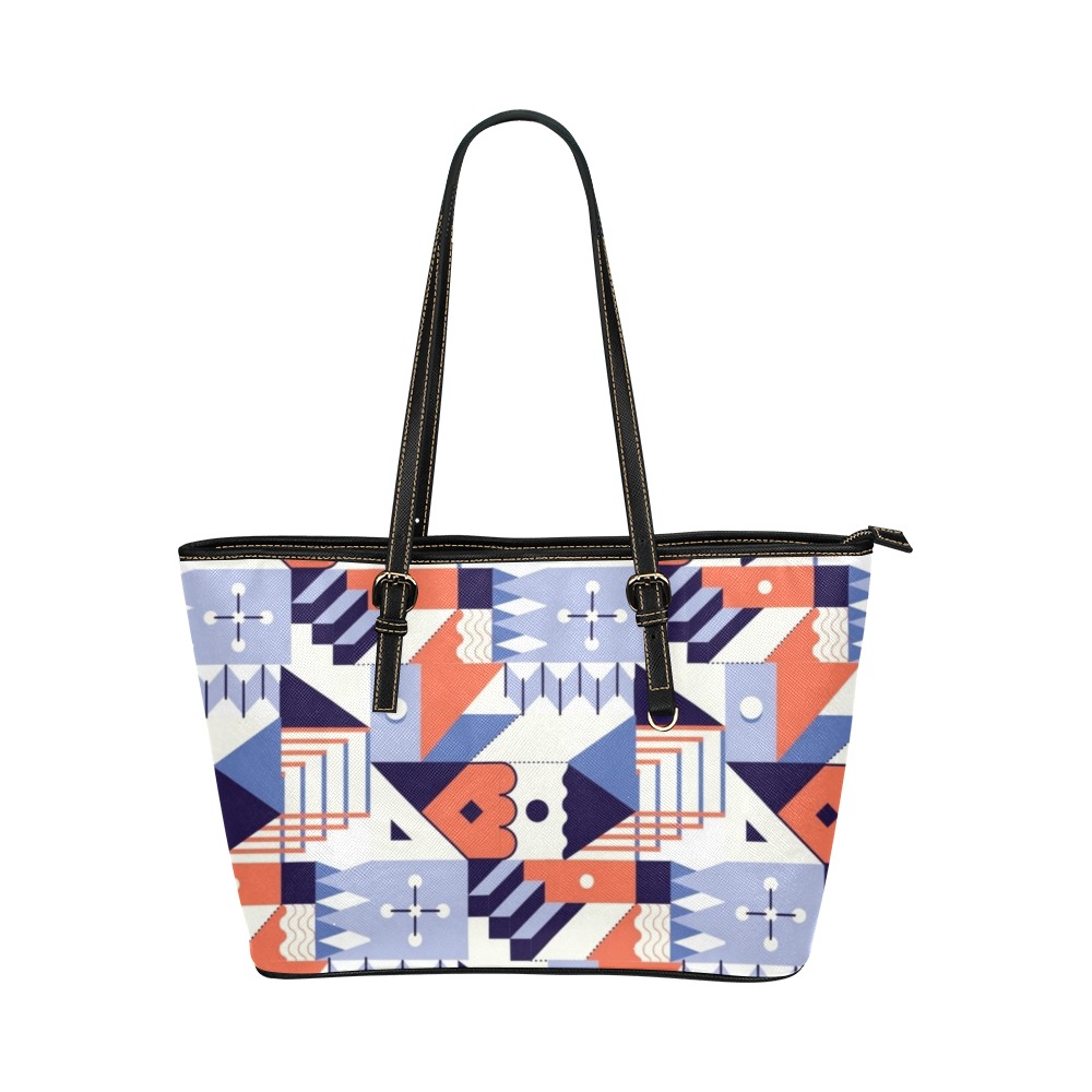 Retro Geometric Abstract Leather Tote Bag/Large (Model 1651)