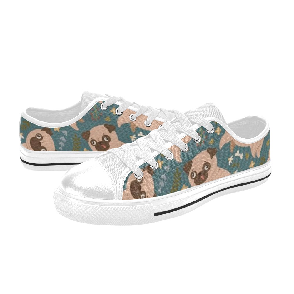 seamless-pattern-with-cute-pugs-flowers_250613-795 Low Top Canvas Shoes for Kid (Model 018)
