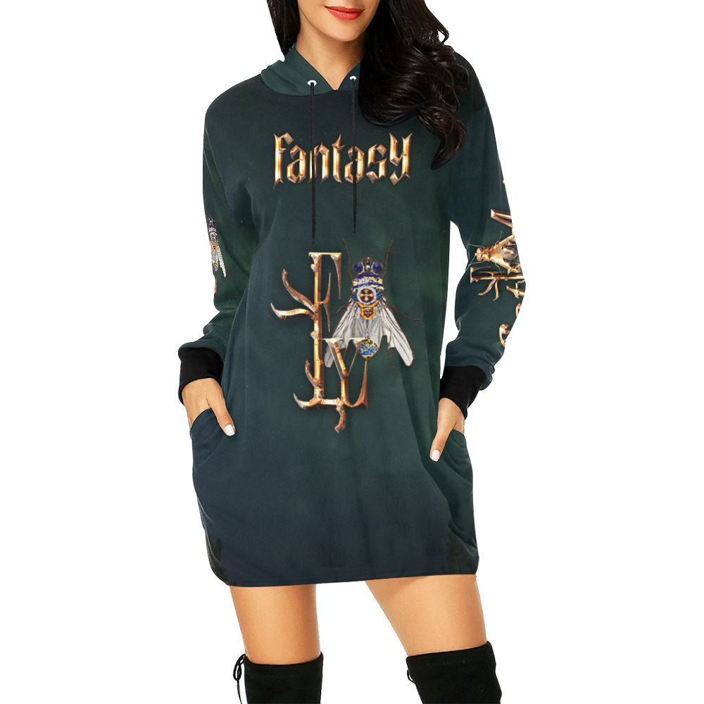 Fantasy Collectable Fly All Over Print Hoodie Mini Dress (Model H27)