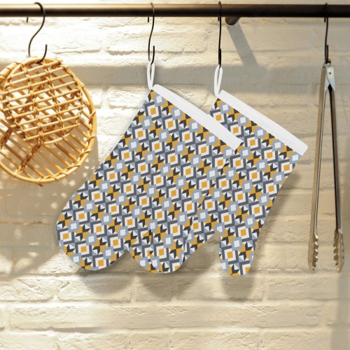 Retro Angles Abstract Geometric Pattern Linen Oven Mitt (Two Pieces)