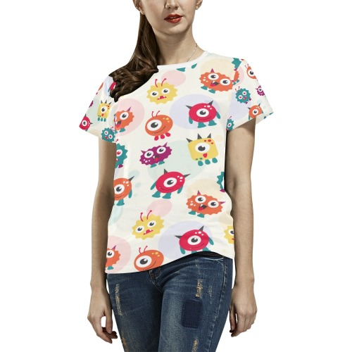 Colorful cute monsters pattern All Over Print T-Shirt for Women (USA Size) (Model T40)