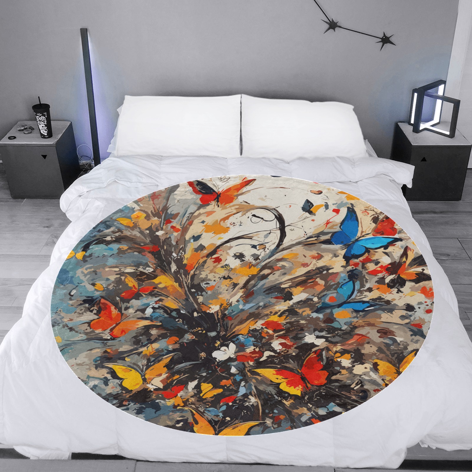Beautiful colorful butterflies and abstract plants Circular Ultra-Soft Micro Fleece Blanket 60"
