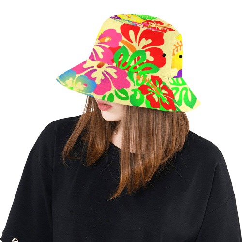 Hibiscus Hawaiian Flowers / Yellow All Over Print Bucket Hat