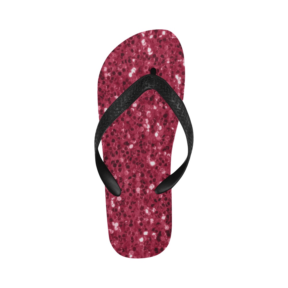 Magenta dark pink red faux sparkles glitter Flip Flops for Men/Women (Model 040)