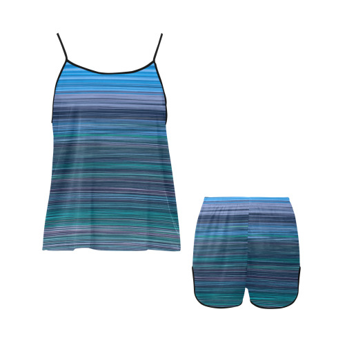 Abstract Blue Horizontal Stripes Women's Spaghetti Strap Short Pajama Set