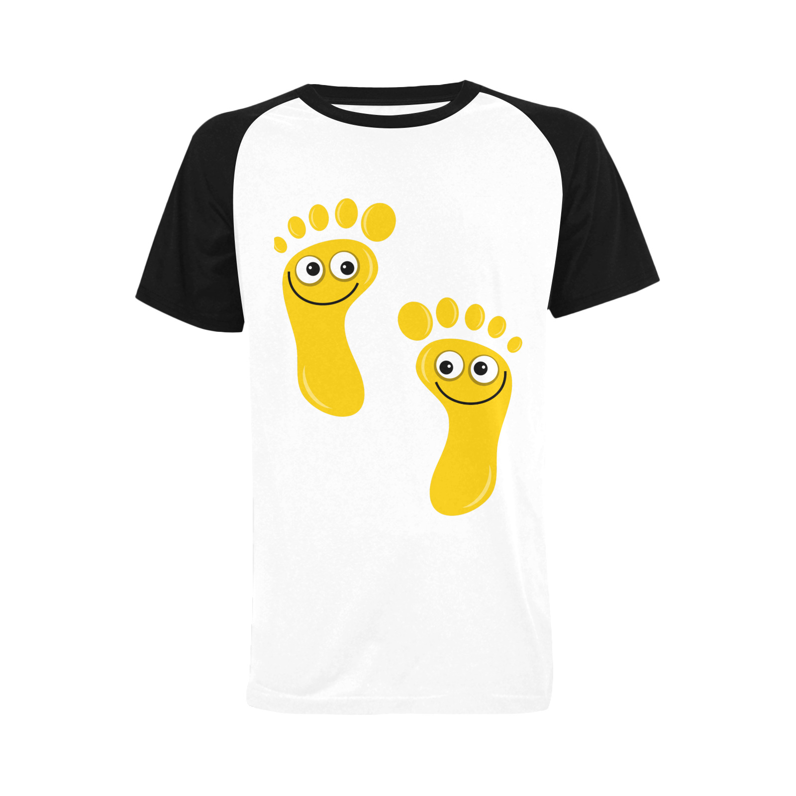 Happy Cartoon Yellow Human Foot Prints Men's Raglan T-shirt (USA Size) (Model T11)