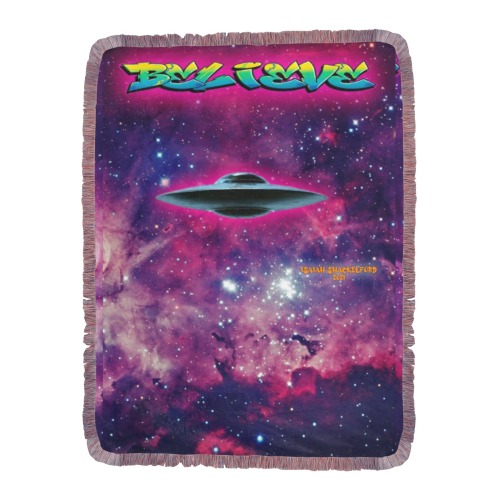 Believe ufo Ultra-Soft Fringe Blanket 60"x80" (Mixed Pink)
